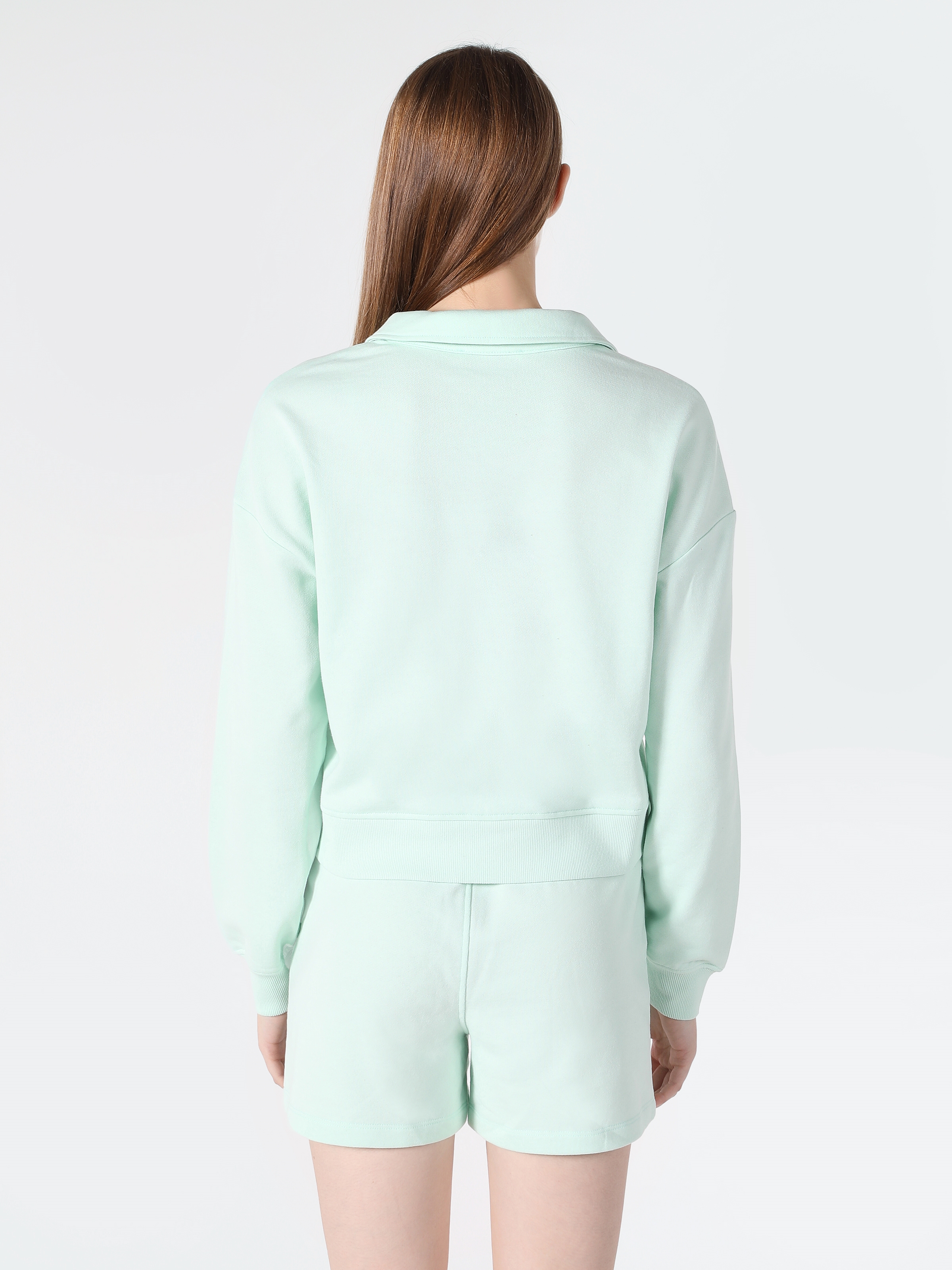 Regular Fit V Yaka Yeşil Kadın Sweatshirt Cl1063333