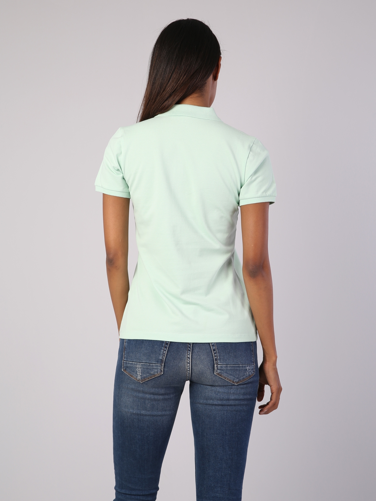 Slim Fit Kadın Mint Yeşili Kısa Kol Tişört