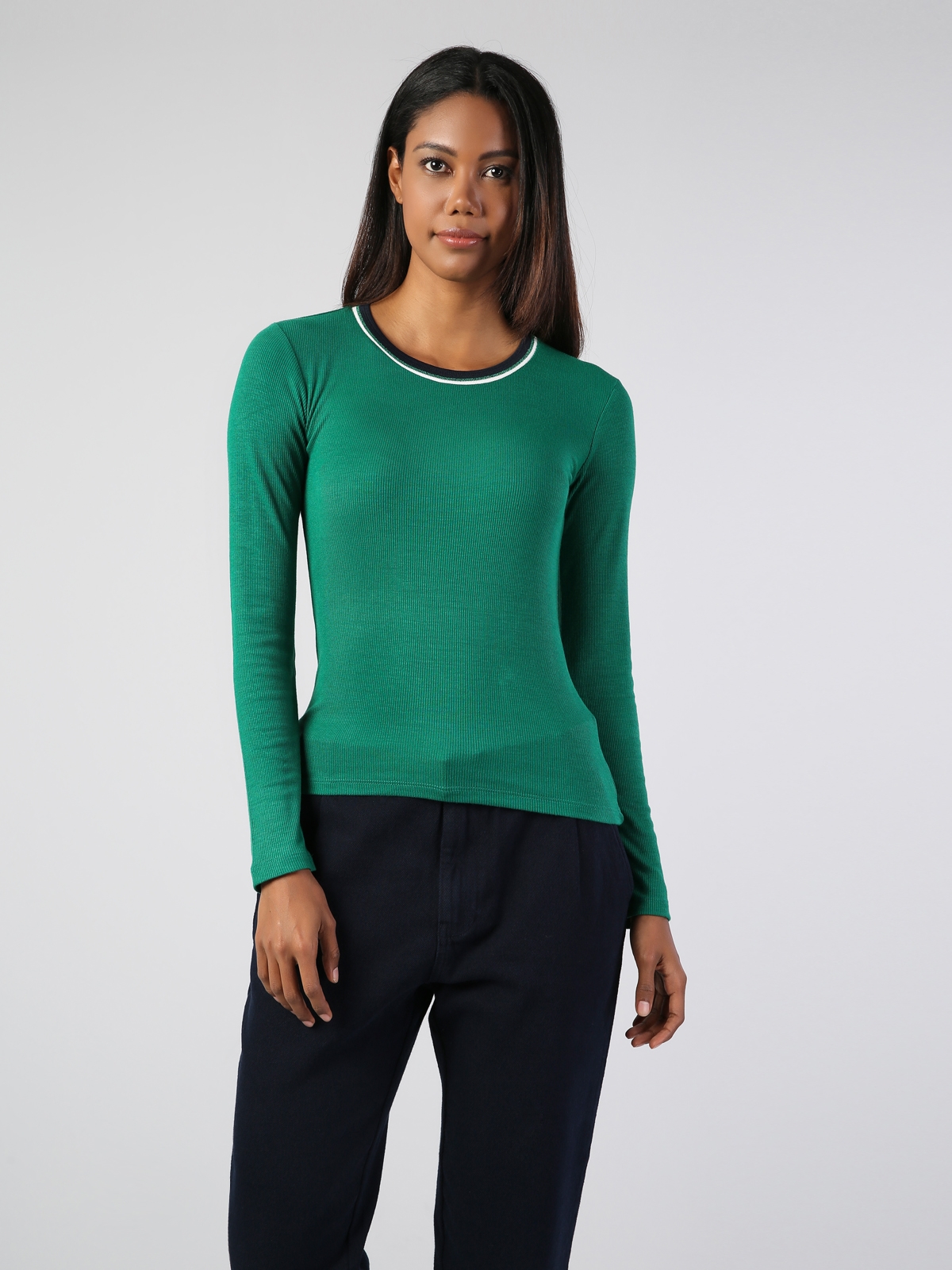 Slim Fit Kadın Yeşil Tshirt U.Kol
