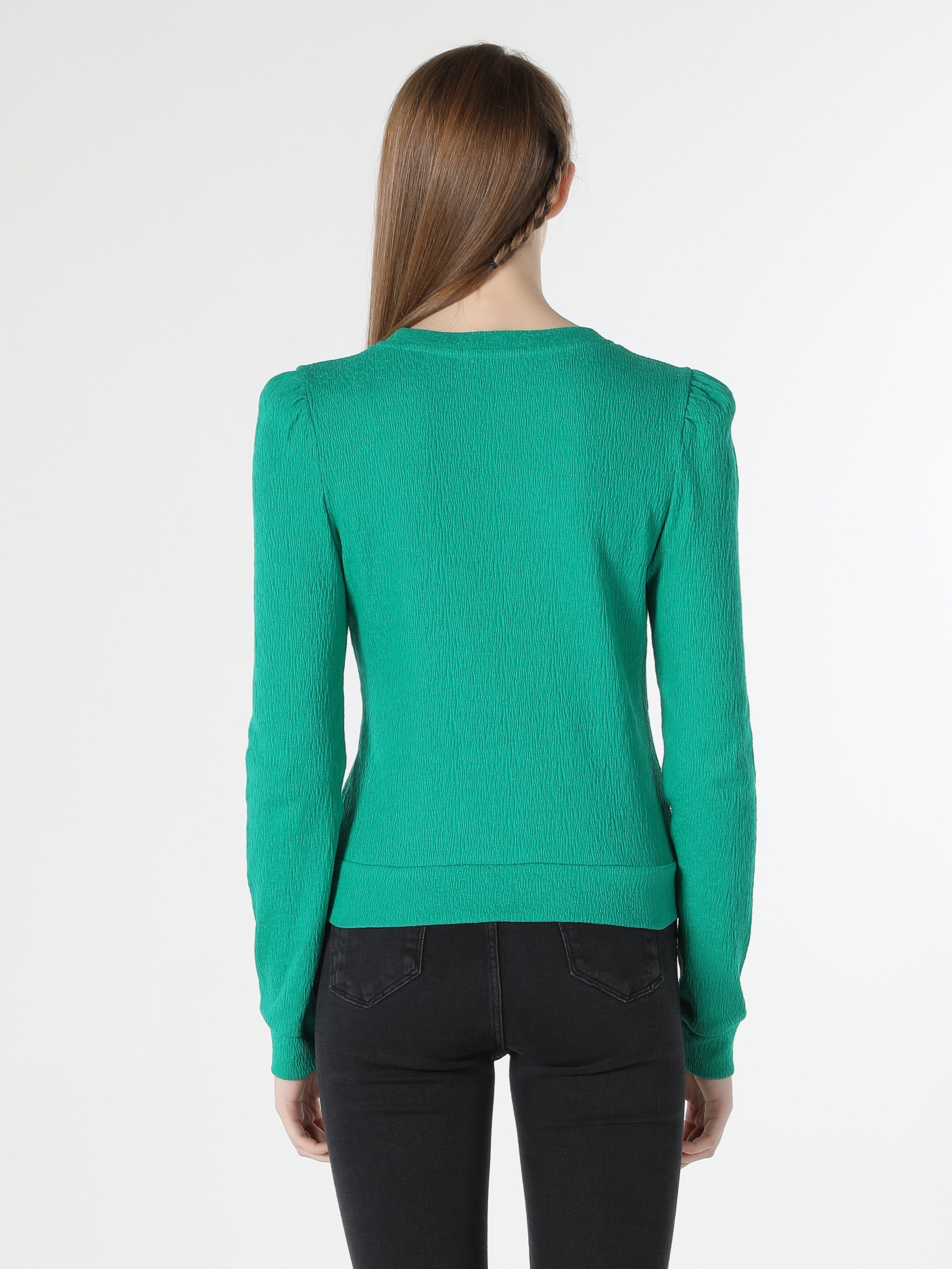 Slim Fit Yeşil Kadın Uzun Kol Tişört Cl1061930