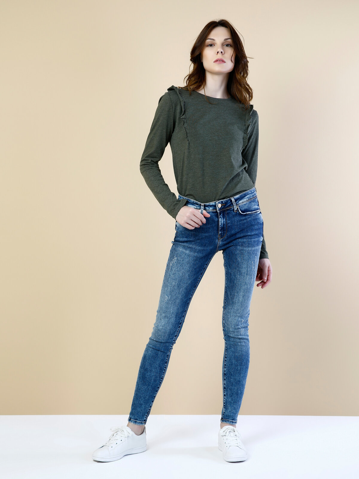 Colins 759 Lara Dar Kesim Orta Bel Dar Paça Mavi Jean Pantolon. 3