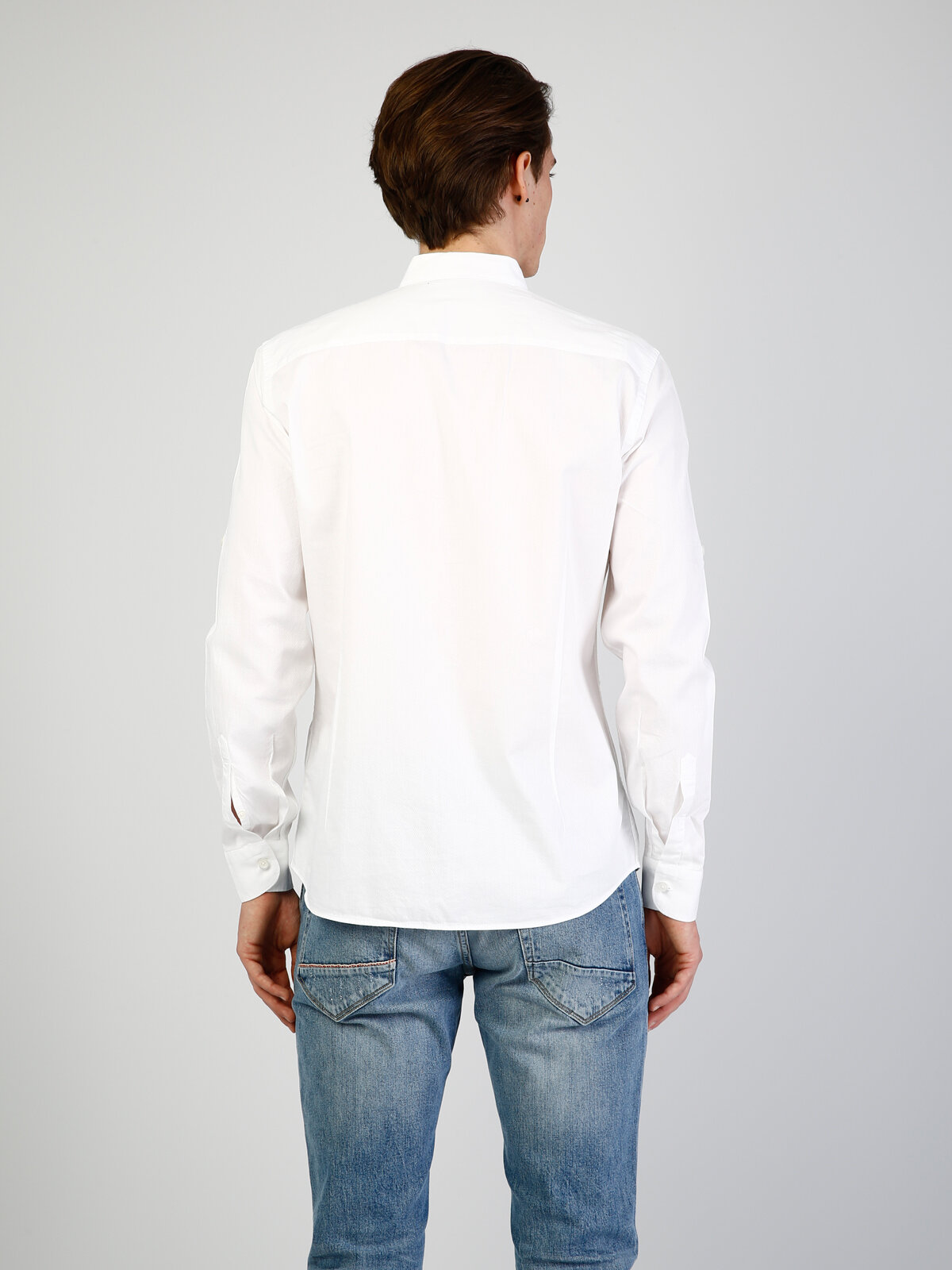 Colins Modern Fit Shirt Neck Erkek Beyaz Uzun Kol Gömlek. 2