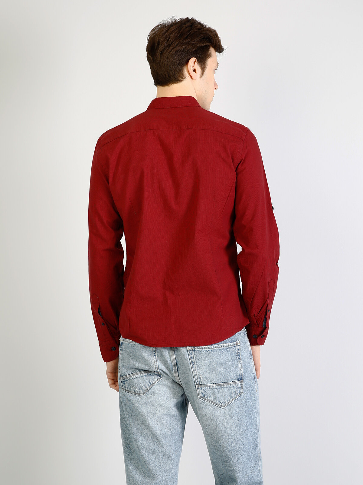 Colins Modern Fit Shirt Neck Erkek Kırmızı Uzun Kol Gömlek. 2