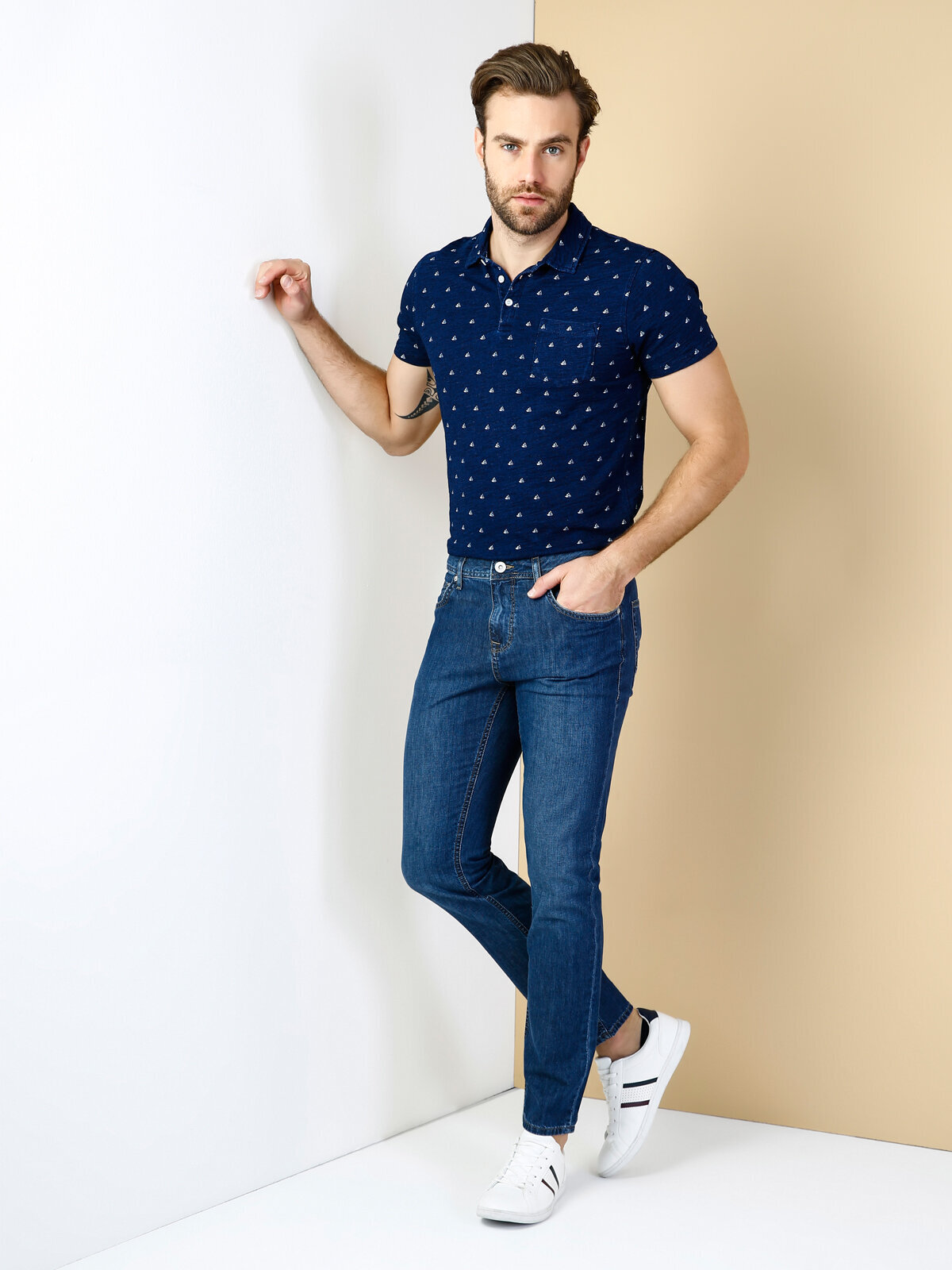 Colins - 044 Karl Düşük Bel Düz Paça Straight Fit Mavi Erkek Jean Pantolon