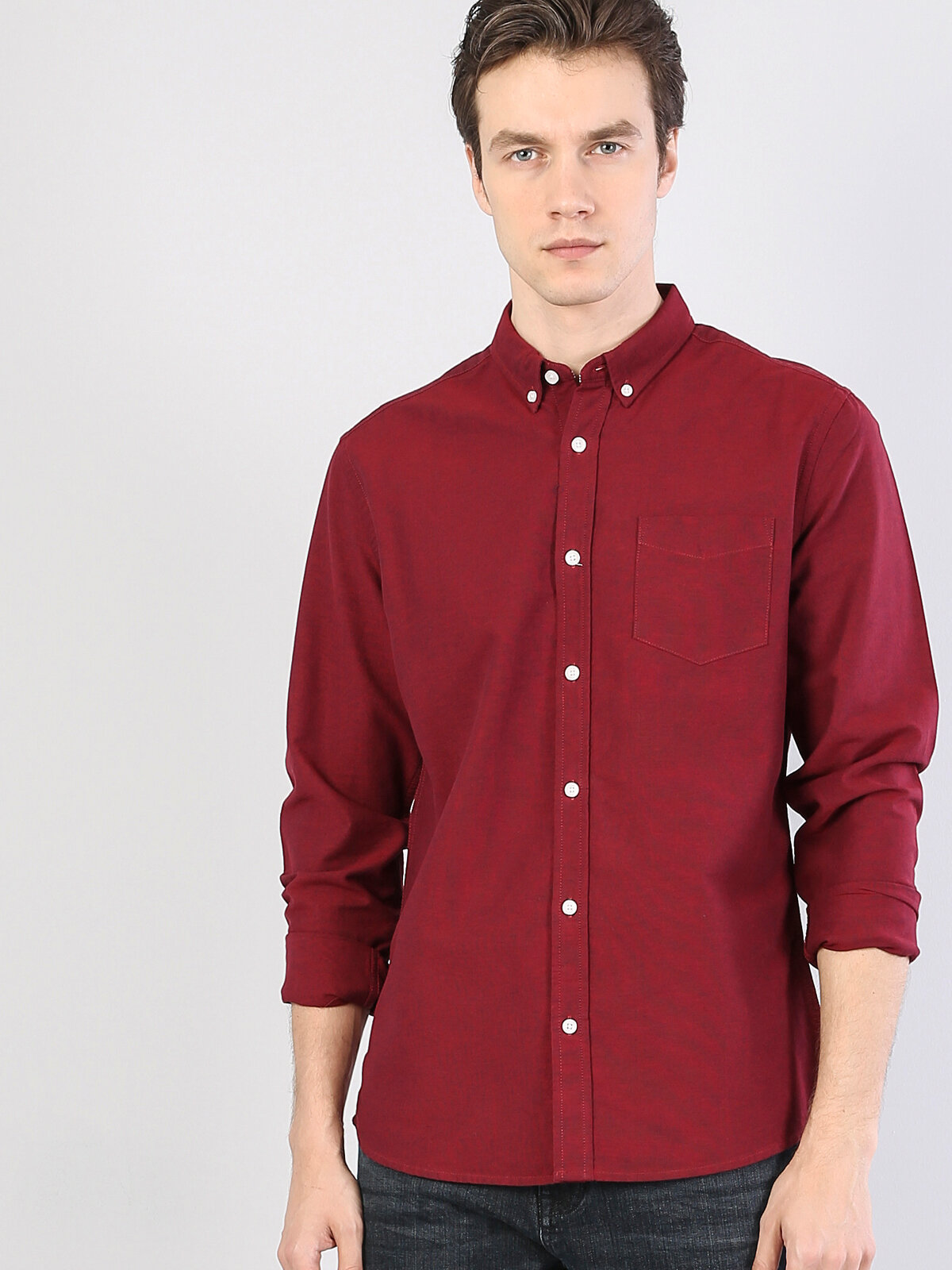 Colins Regular Fit Shirt Neck Erkek Kırmızı Uzun Kol Gömlek. 1