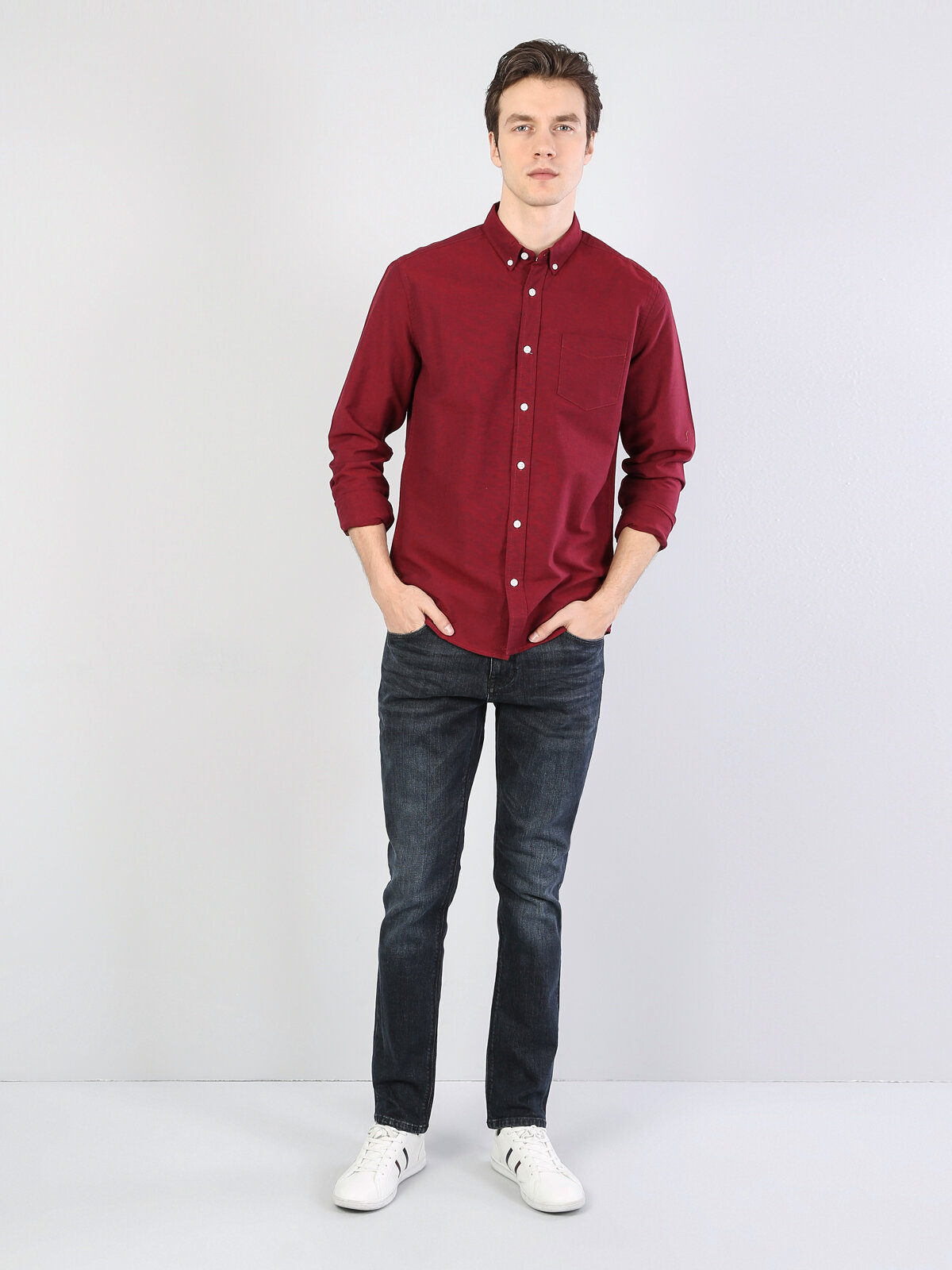 Colins Regular Fit Shirt Neck Erkek Kırmızı Uzun Kol Gömlek. 3