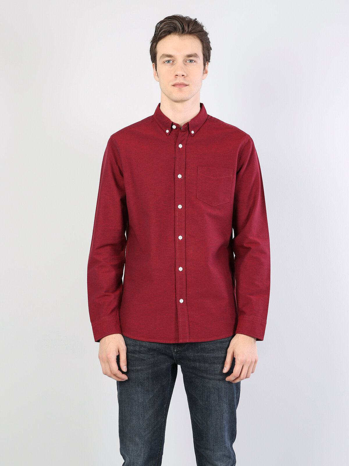 Colins Regular Fit Shirt Neck Erkek Kırmızı Uzun Kol Gömlek. 4