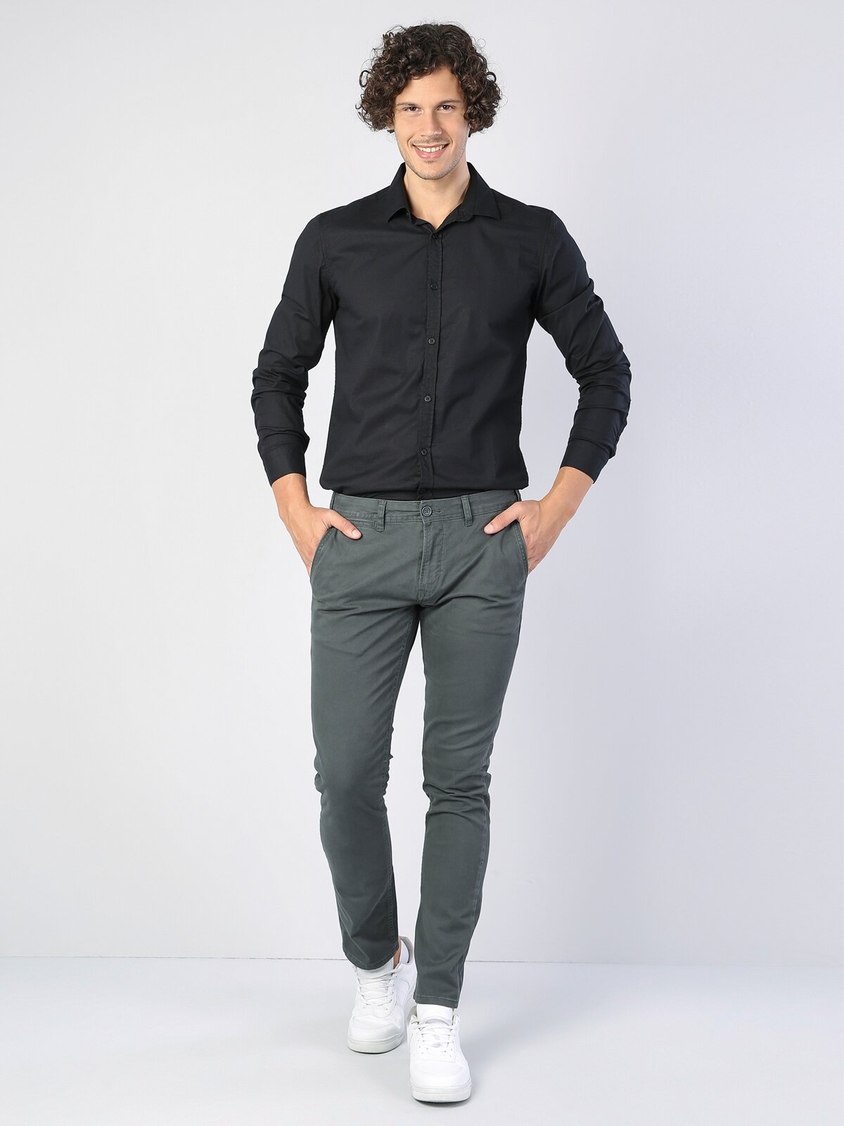 Colins Slim Fit Orta Bel Düz Paça Erkek Koyu Yeşil Pantolon. 3