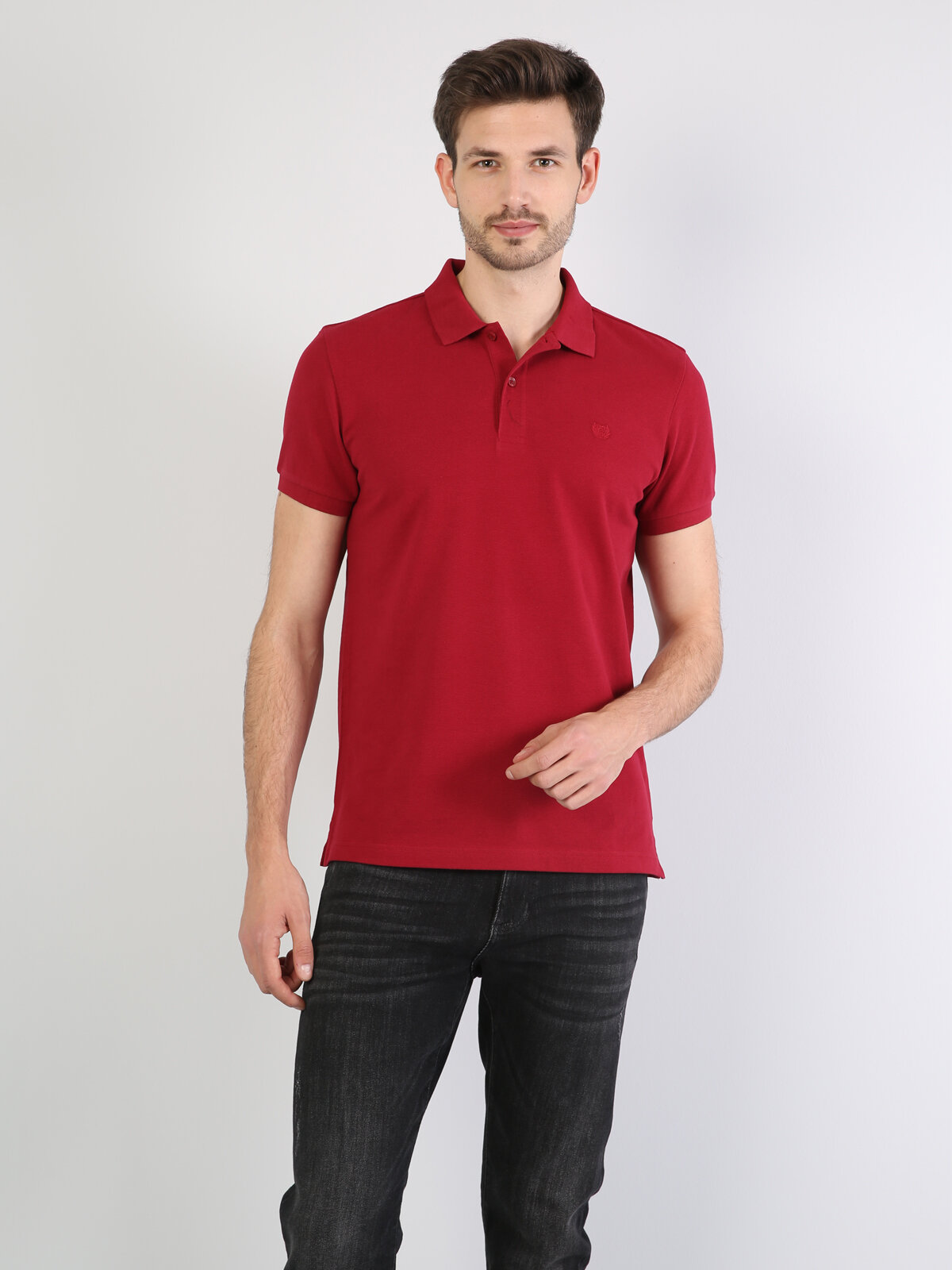 Colins Red Men Short Sleeve Polo Shirt. 4