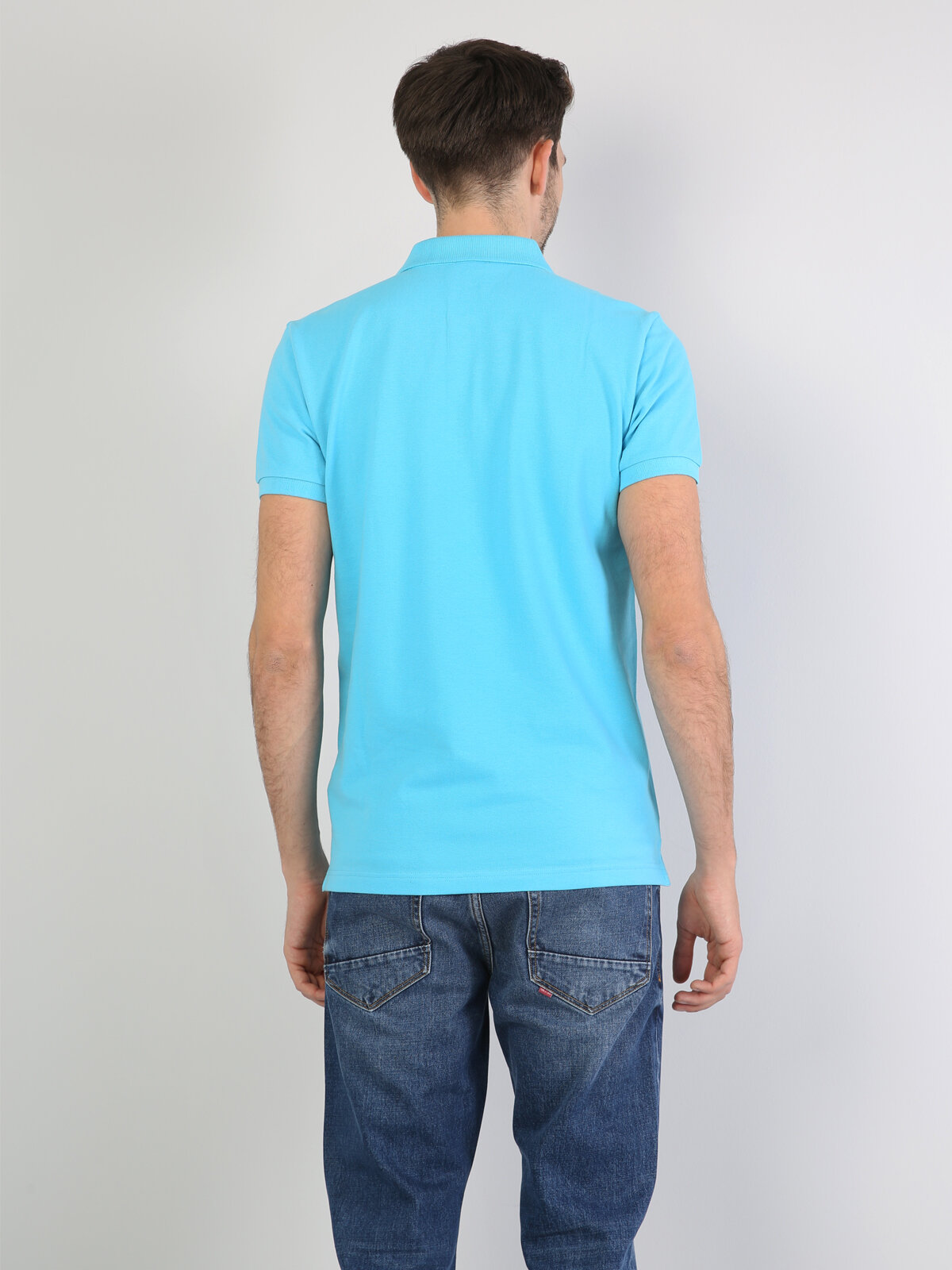 Colins Blue Men Short Sleeve Polo Shirt. 2