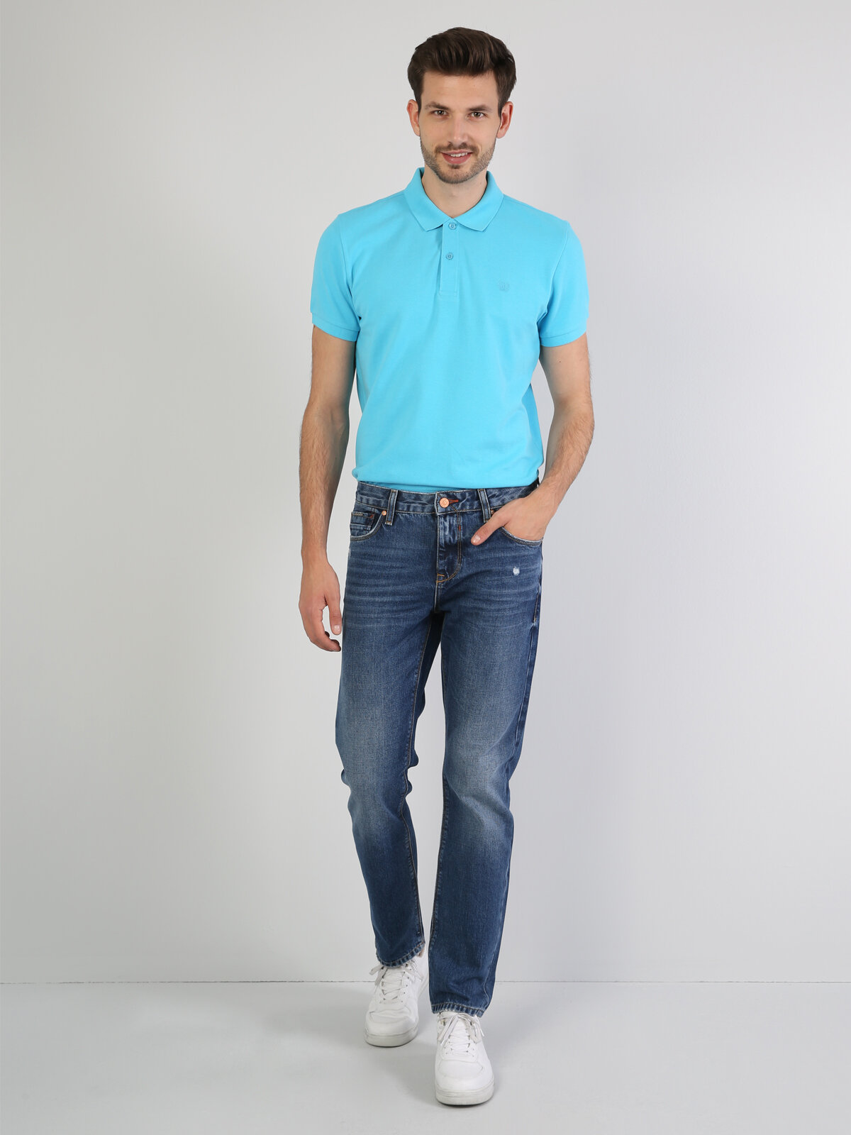 Colins Blue Men Short Sleeve Polo Shirt. 3