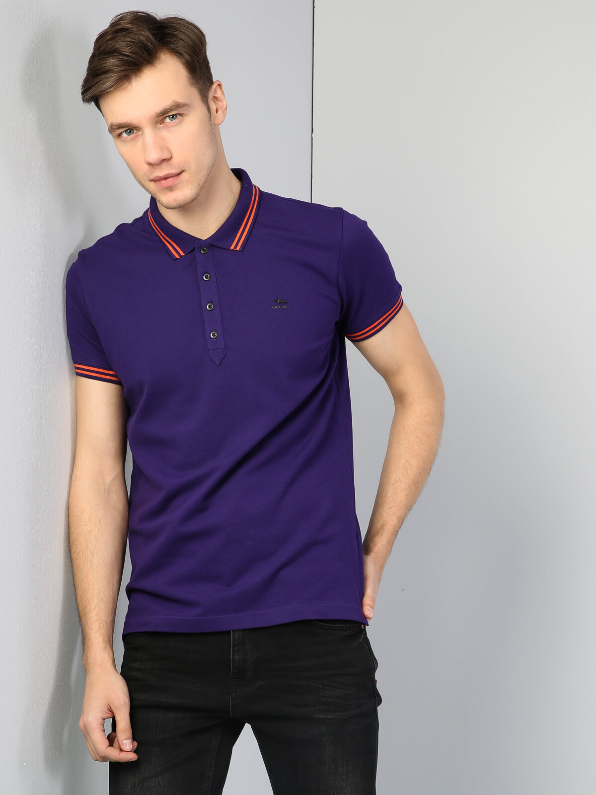 Colins Purple Men Short Sleeve Polo Shirt. 1
