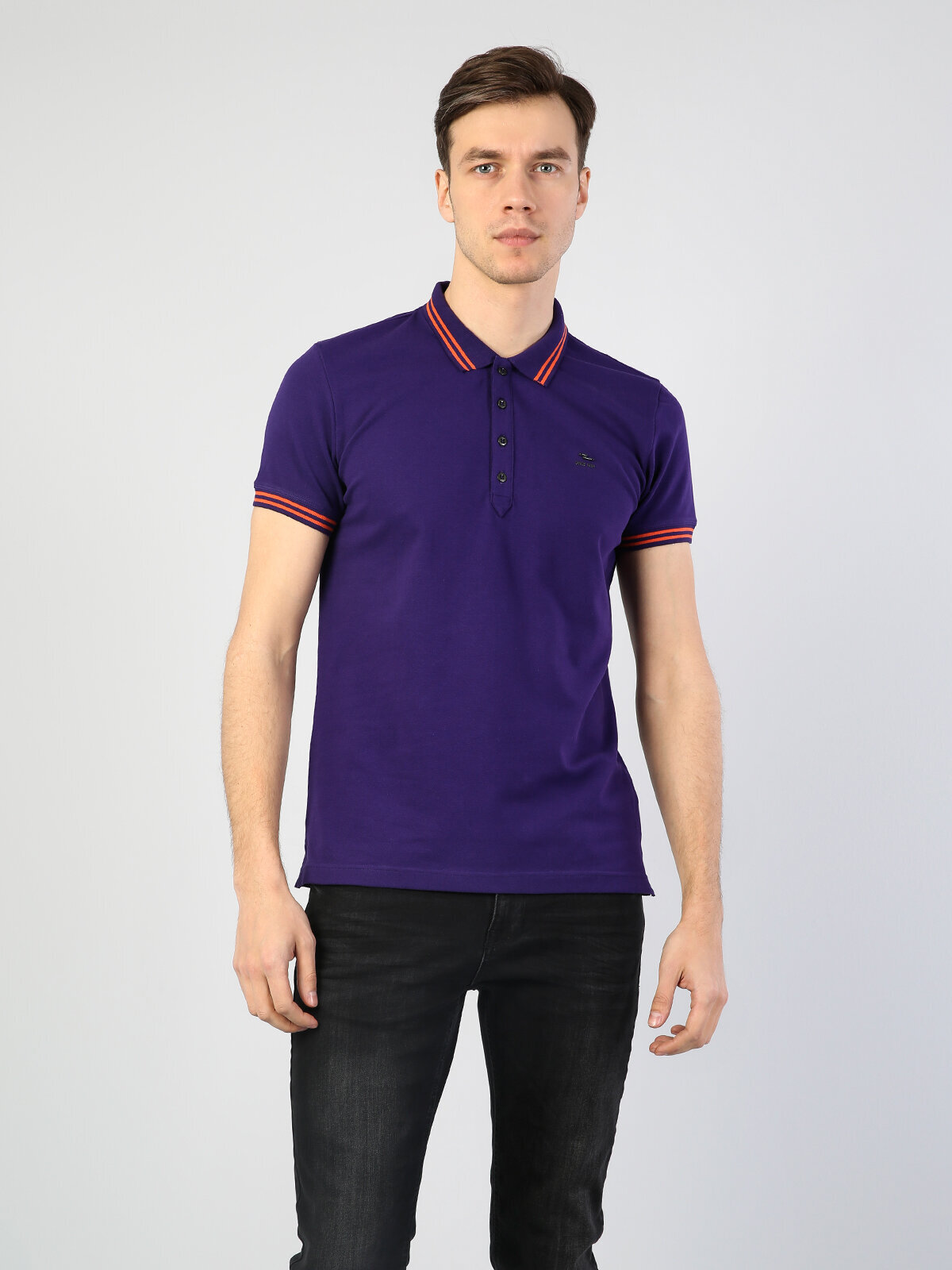 Colins Purple Men Short Sleeve Polo Shirt. 4