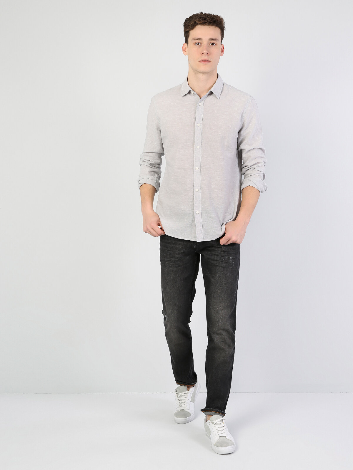 Colins Slim Fit Shirt Neck Erkek Bej Uzun Kol Gömlek. 3 Colins Slim Fit Shirt Neck Erkek Bej Uzun Kol Gömlek. 3