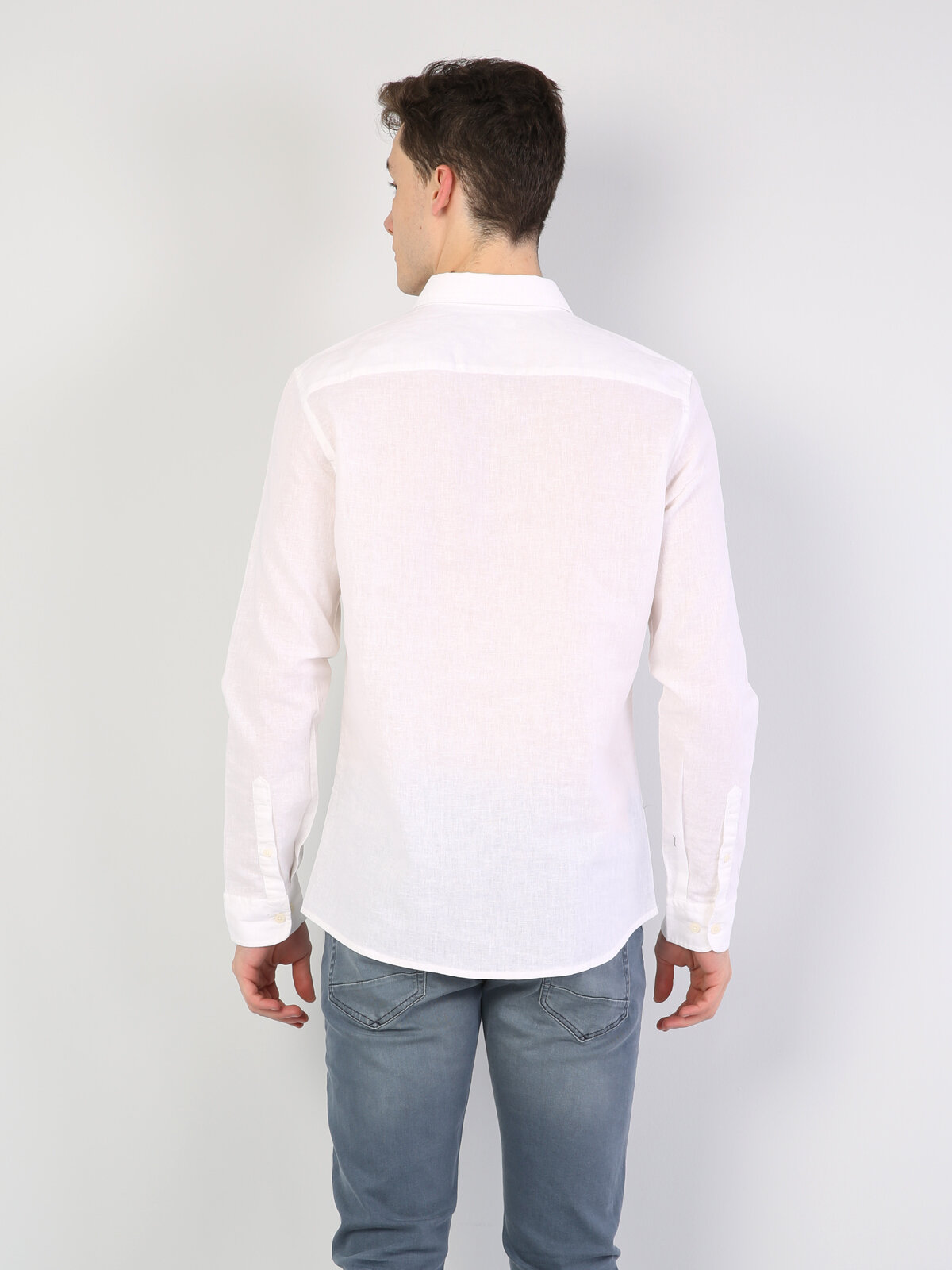 Colins Slim Fit Shirt Neck Erkek Beyaz Uzun Kol Gömlek. 2