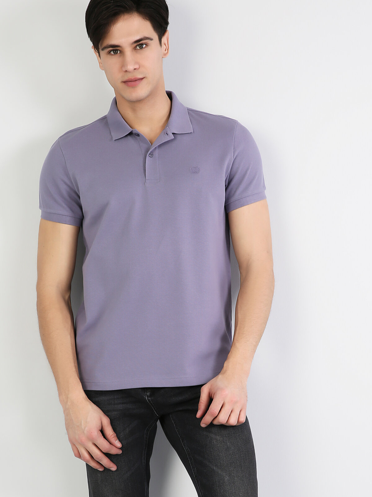Colins Purple Men Short Sleeve Polo Shirt. 1