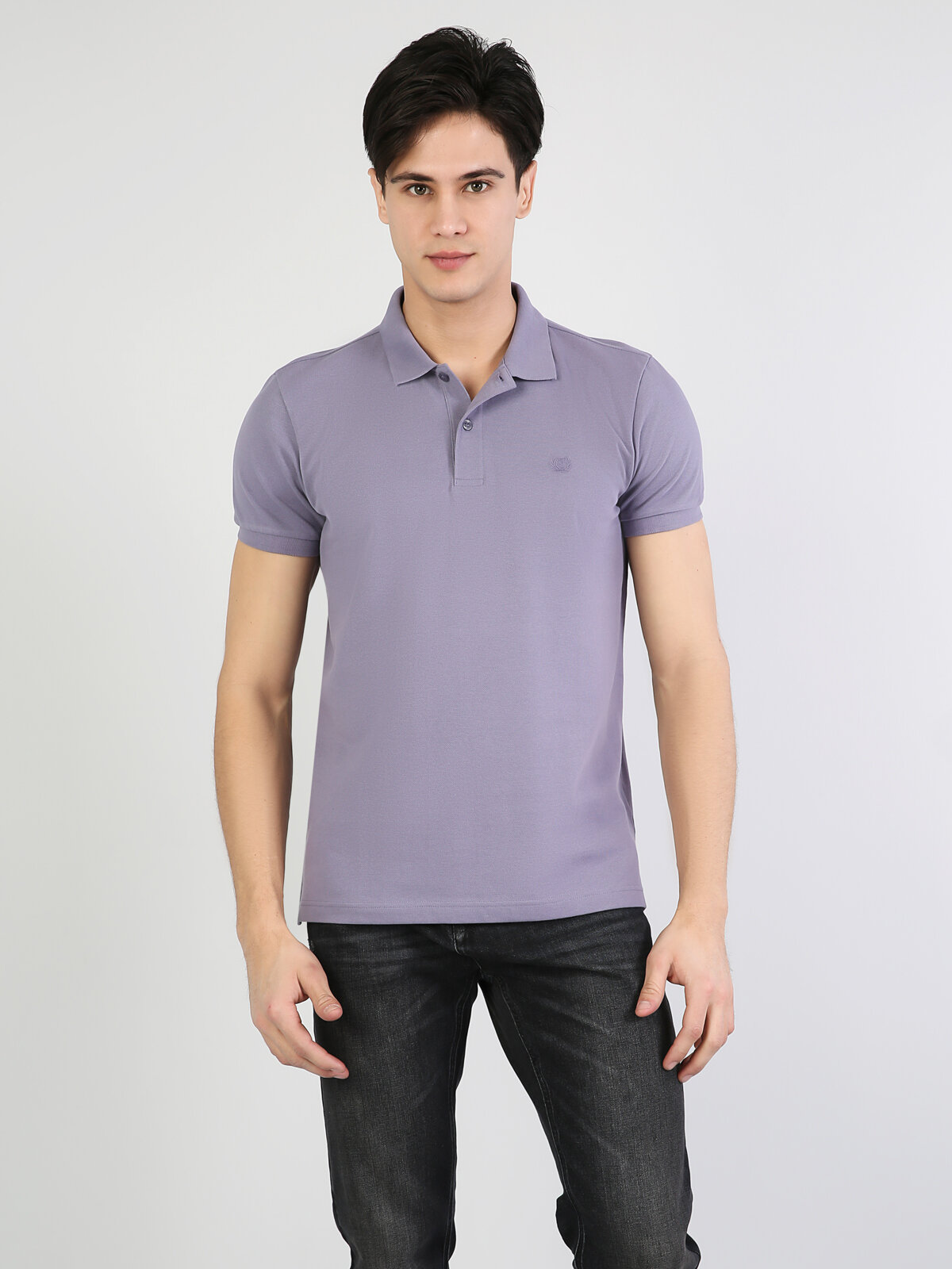 Colins Purple Men Short Sleeve Polo Shirt. 4