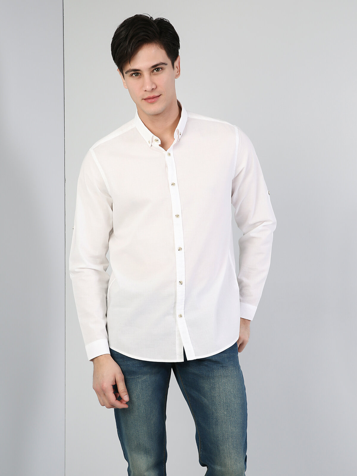 Colins Regular Fit Shirt Neck Erkek Beyaz Uzun Kol Gömlek. 4