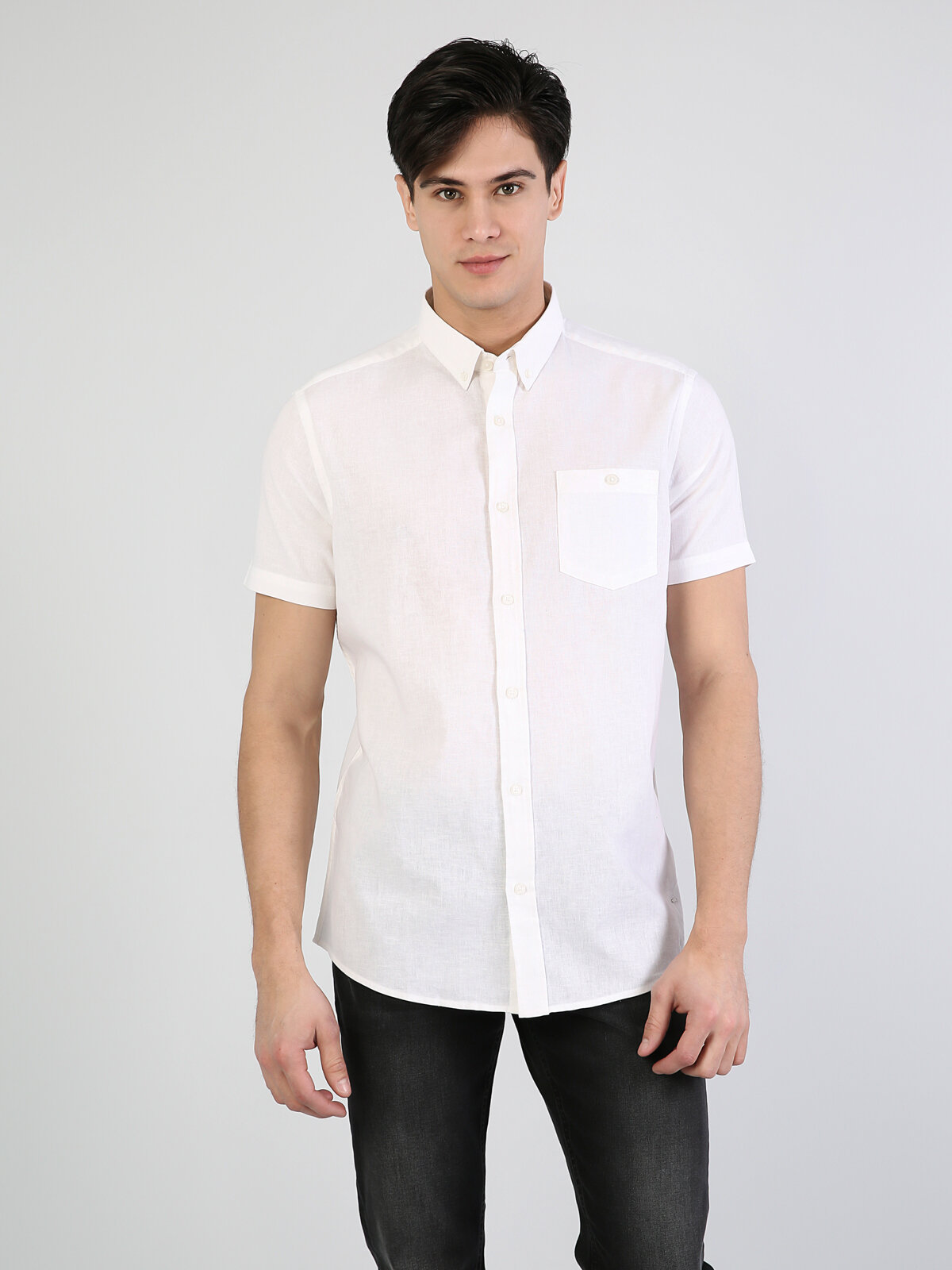 Colins Regular Fit Shirt Neck Erkek Beyaz Kısa Kol Gömlek. 4