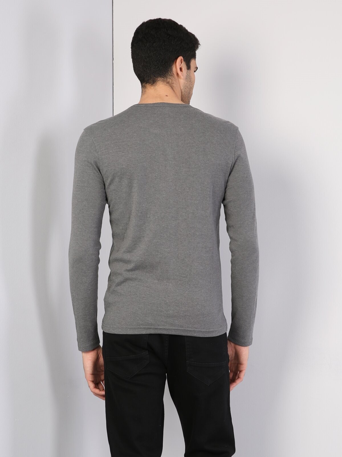 Colins Slim Fit Placket Neck Erkek Antra Melanj Uzun Kol Tişört. 2 Colins Slim Fit Placket Neck Erkek Antra Melanj Uzun Kol Tişört. 2