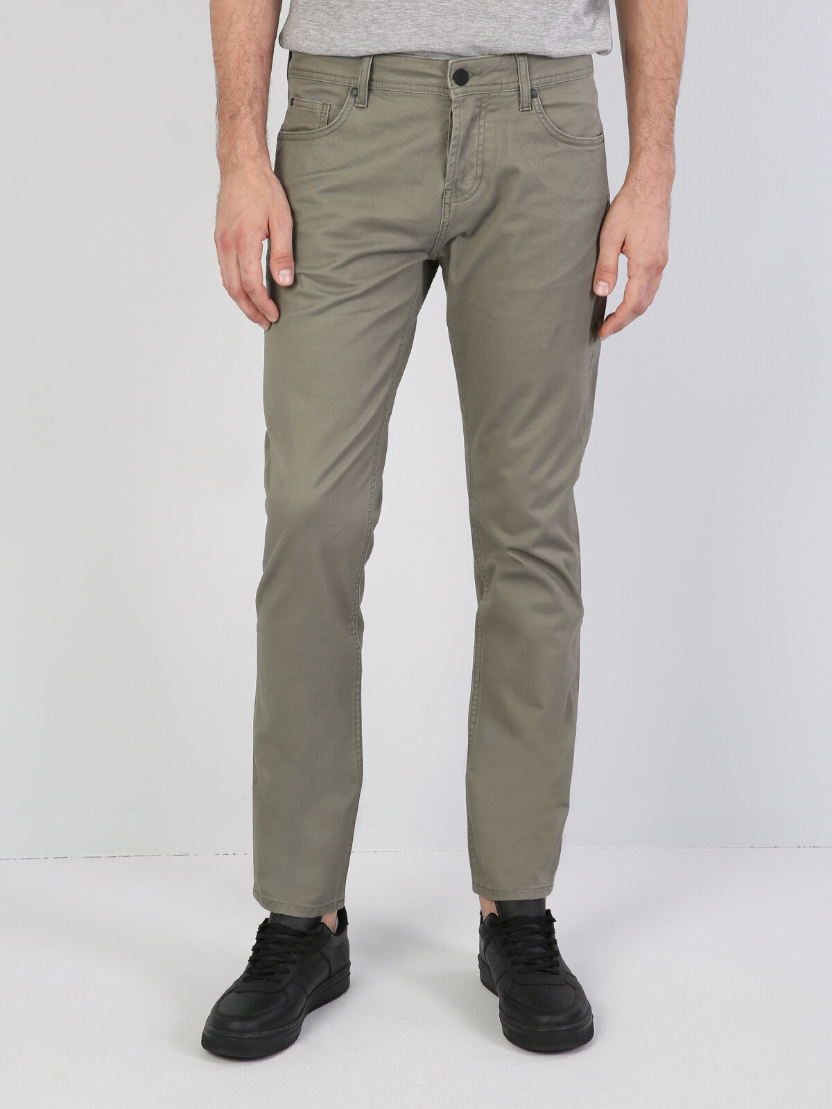 Colins Straight Fit Orta Bel Düz Paça Erkek Yeşil Pantolon. 4