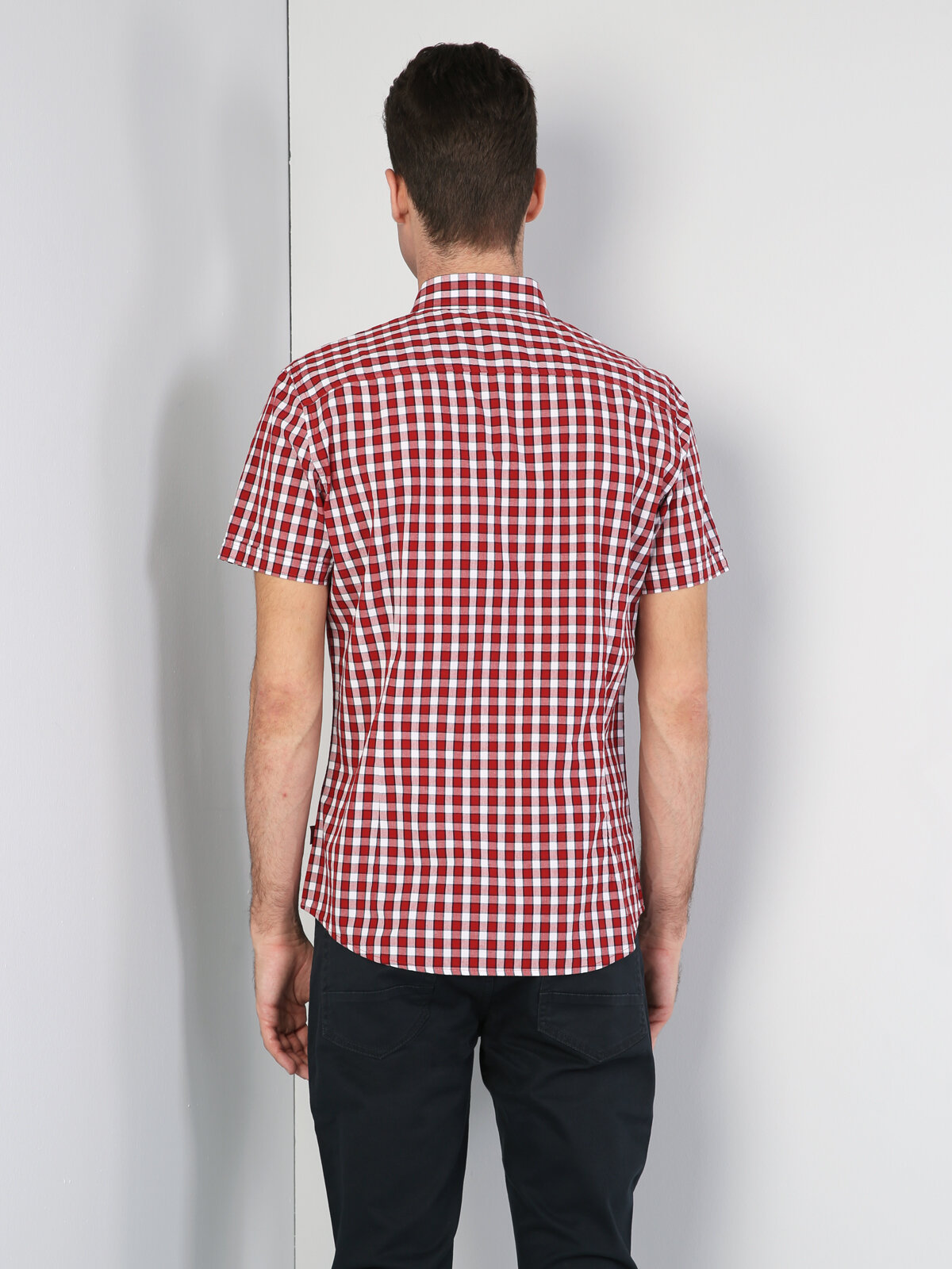 Colins Slim Fit Shirt Neck Erkek Kırmızı Kısa Kol Gömlek. 2