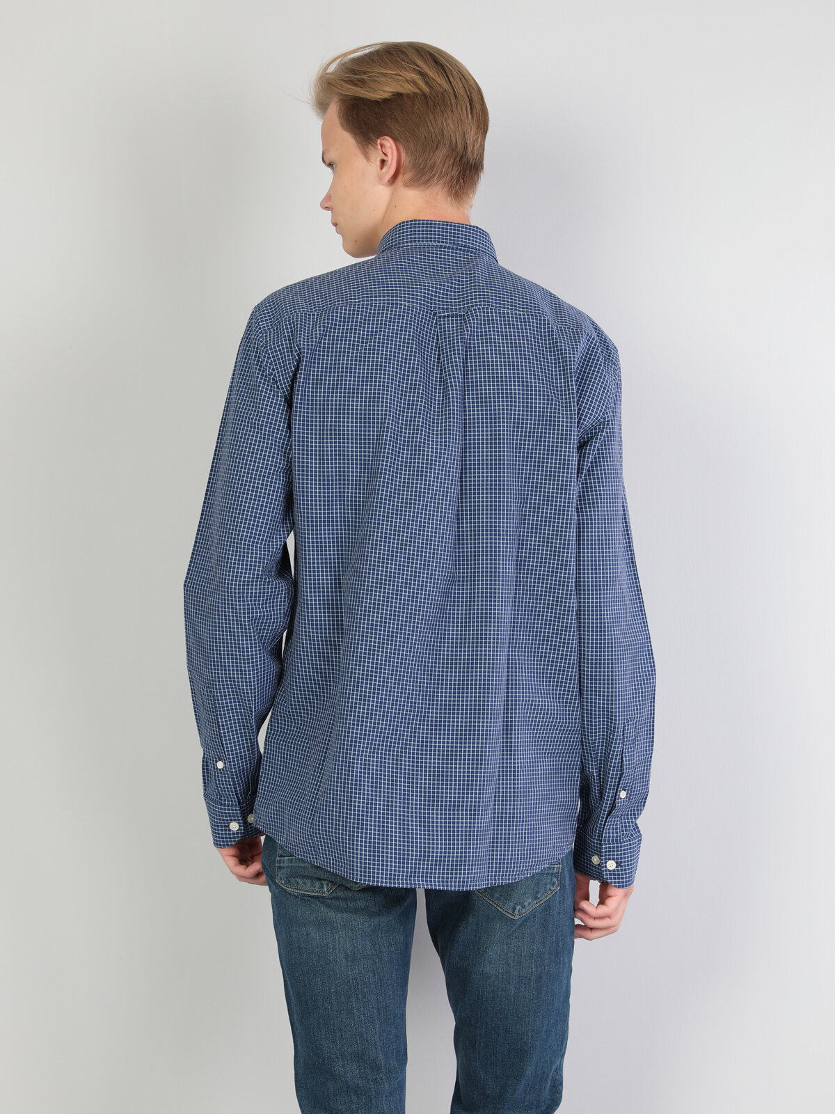 Colins Regular Fit Shirt Neck Erkek Koyu Mavi Uzun Kol Gömlek. 2