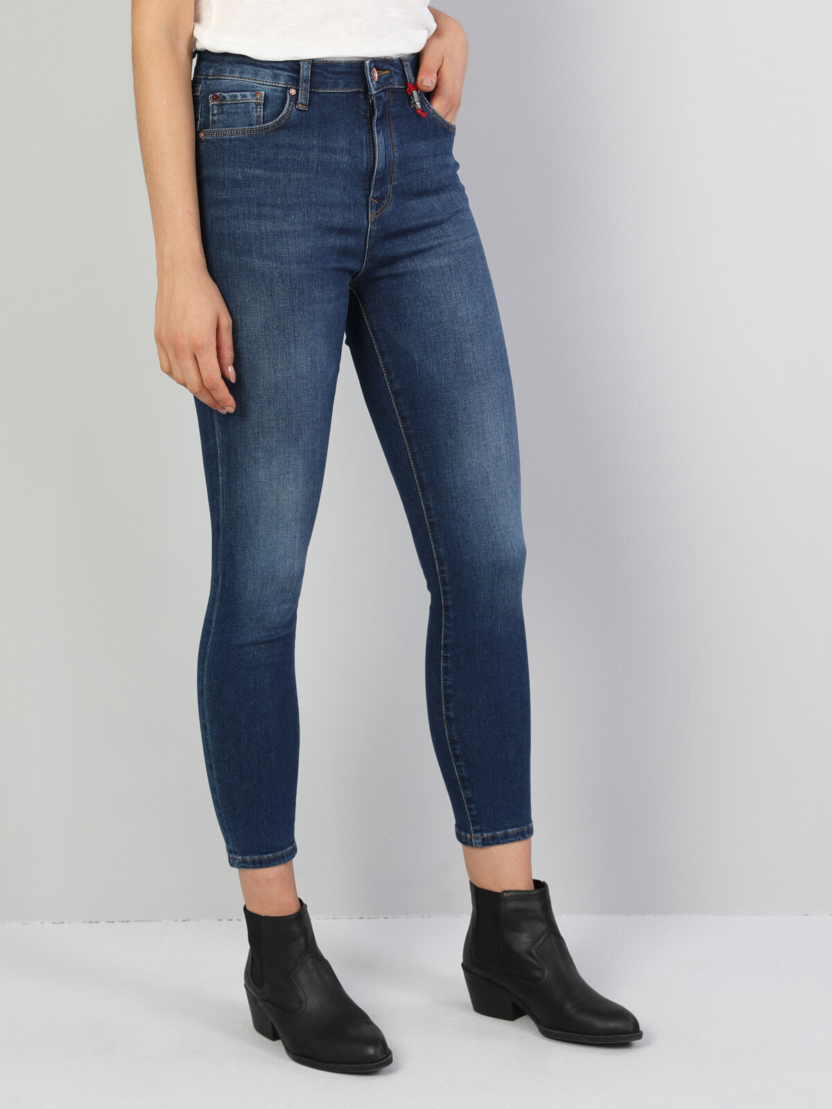 Colins 760 Dıana Yüksek Bel Dar Paça Super Slim Fit Mavi Kadın Jean Pantolon. 4