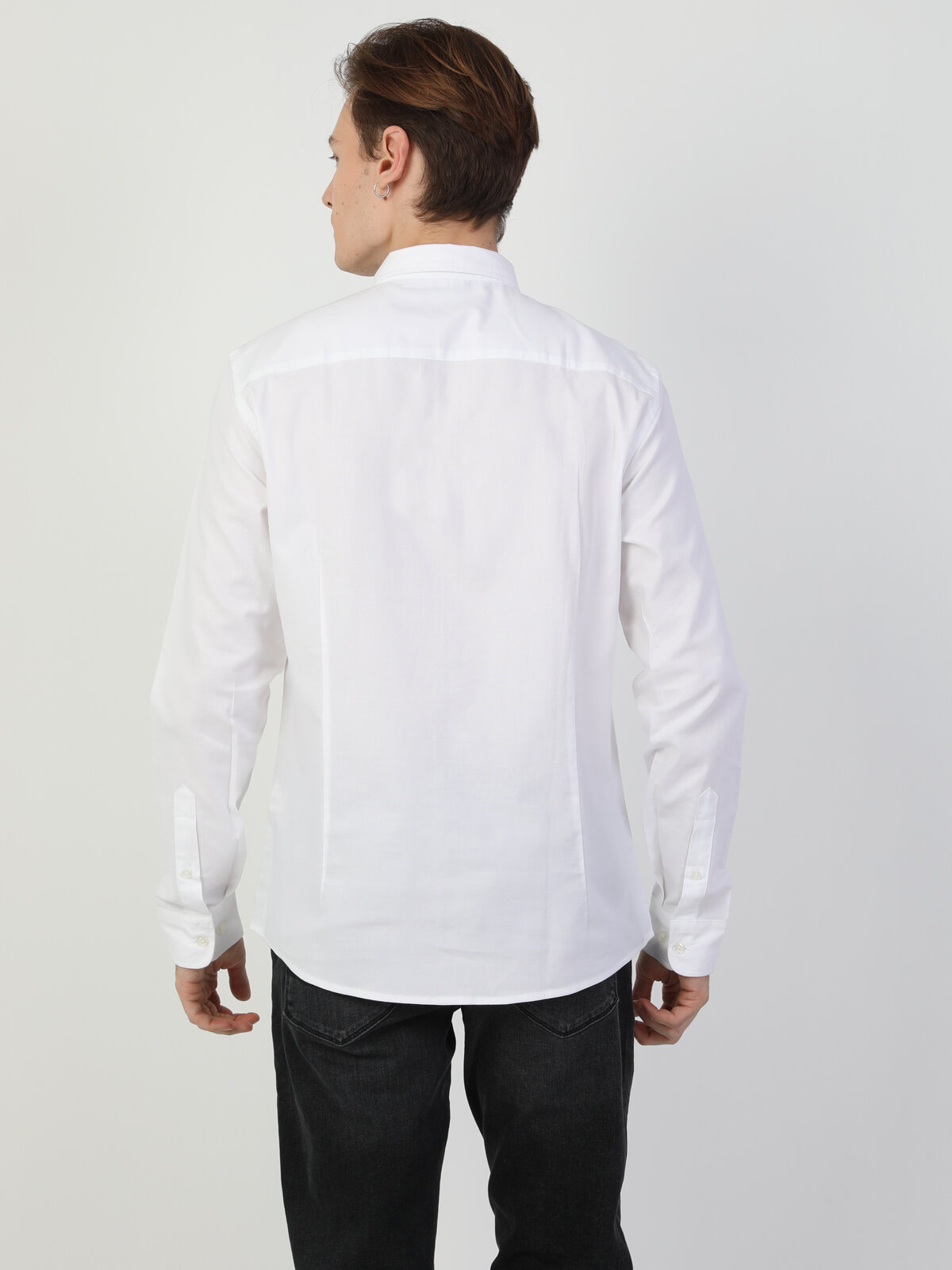 Colins Slim Fit Shirt Neck Erkek Beyaz Uzun Kol Gömlek. 2