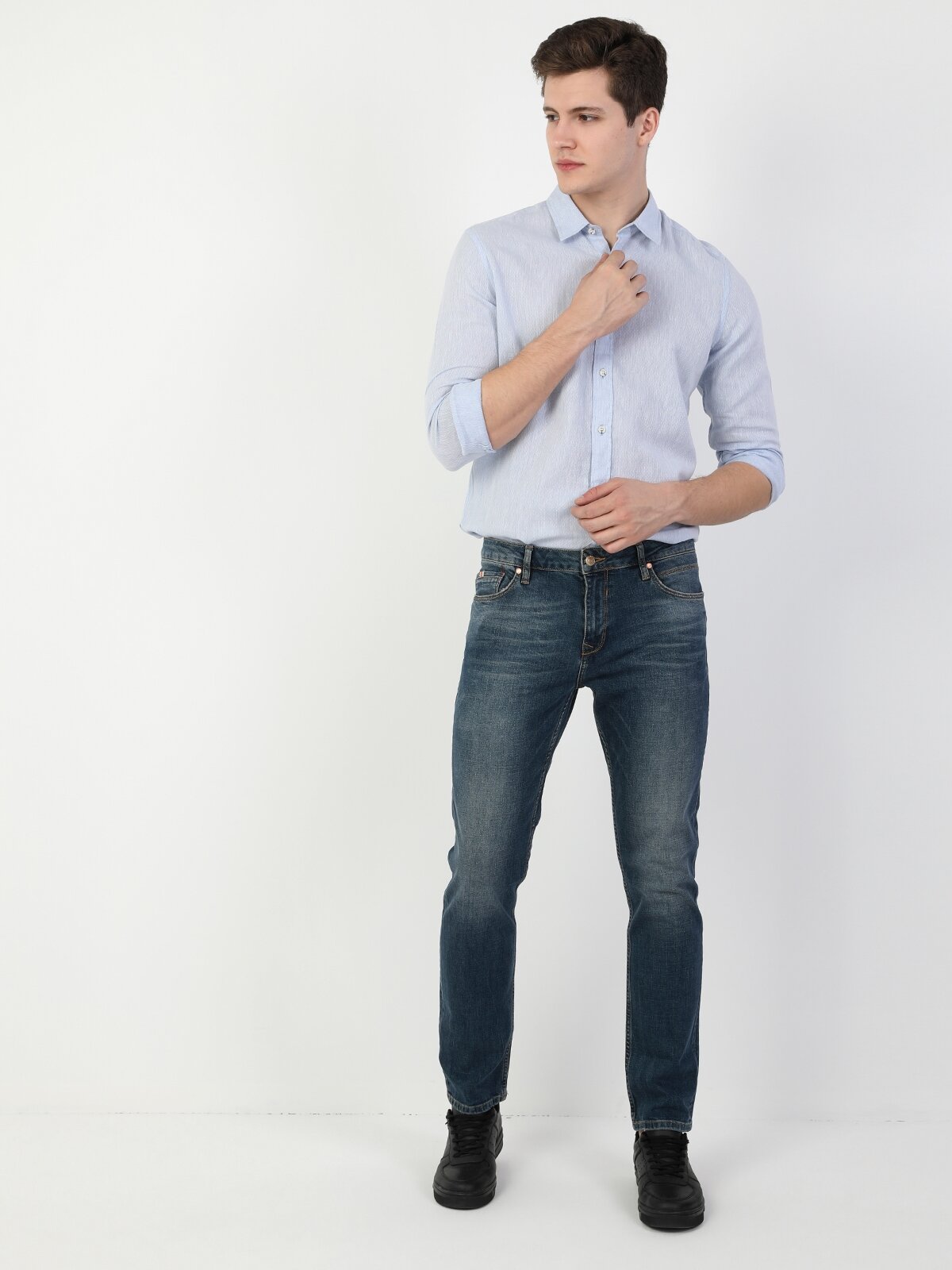 Colins - 044 Karl Düşük Bel Düz Paça Straight Fit Mavi Erkek Jean Pantolon