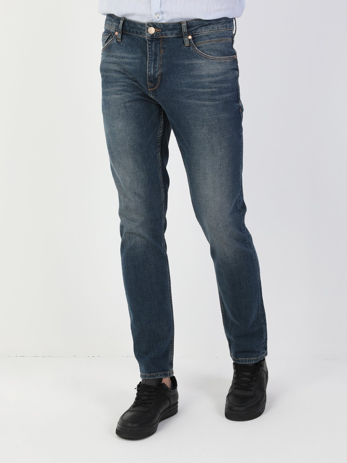 Colins - 044 Karl Düşük Bel Düz Paça Straight Fit Mavi Erkek Jean Pantolon