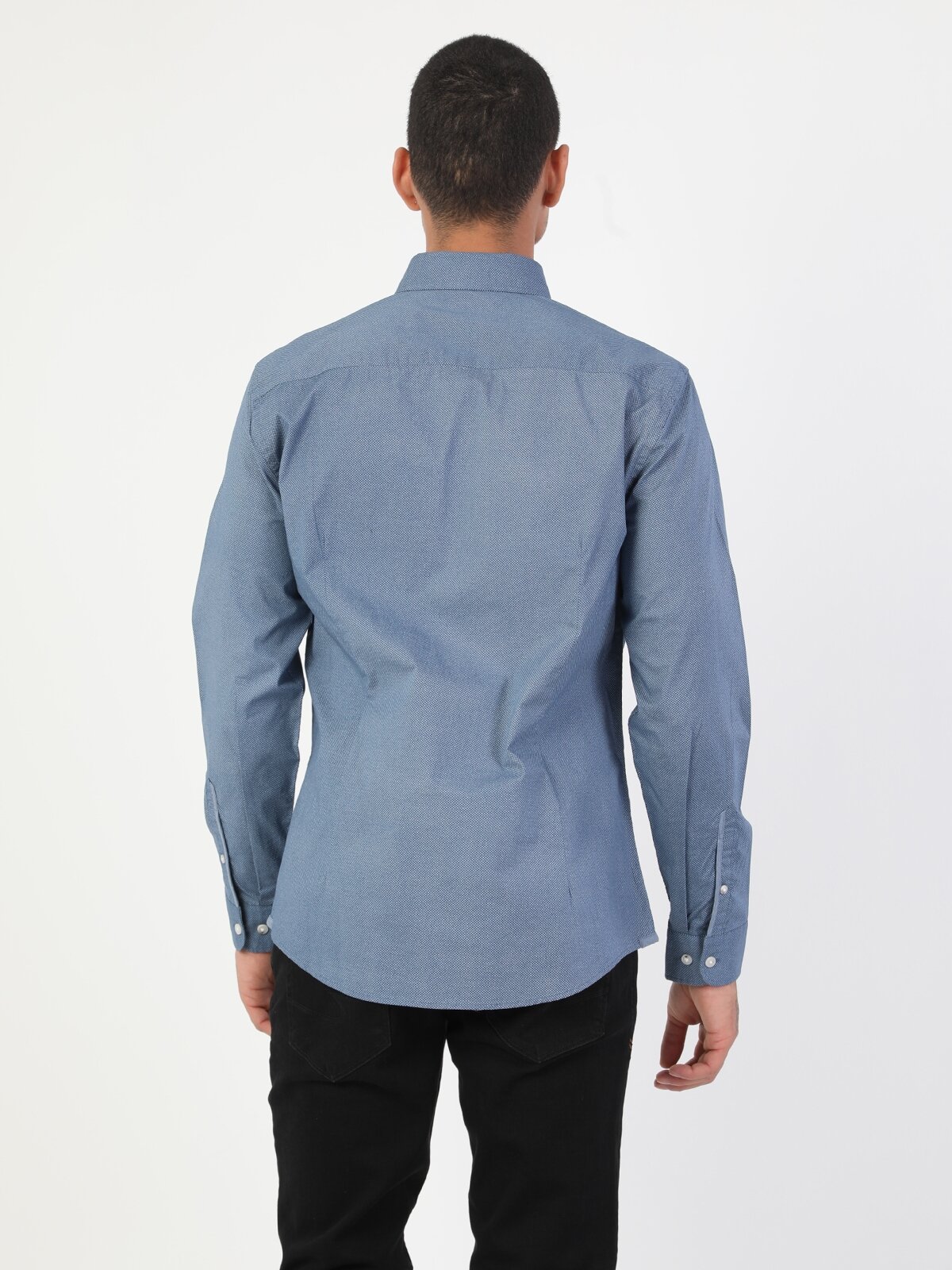 Colins Slim Fit Shirt Neck Erkek Mavi Uzun Kol Gömlek. 2