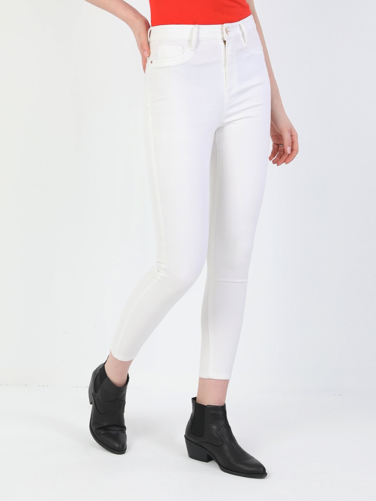 Colins Super Slim Fit Yüksek Bel Skinny Leg Kadın Beyaz Pantolon. 4