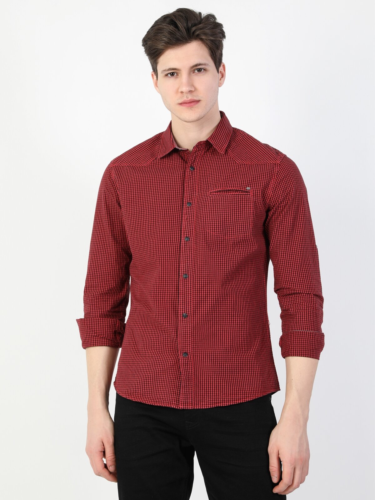 Colins Red Men Long Sleeve Shirt. 1