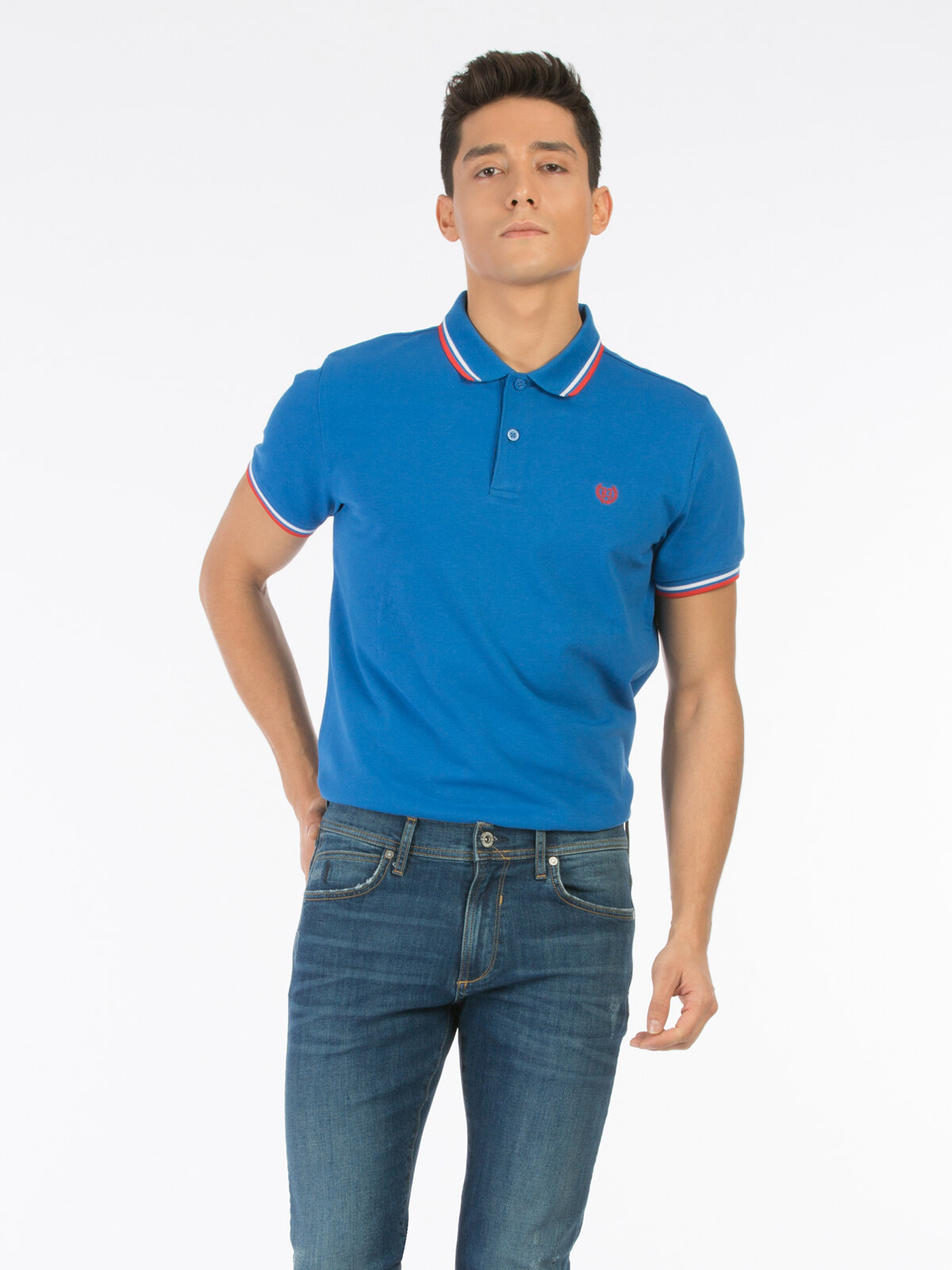 Colins Blue Men Short Sleeve Polo Shirt. 4
