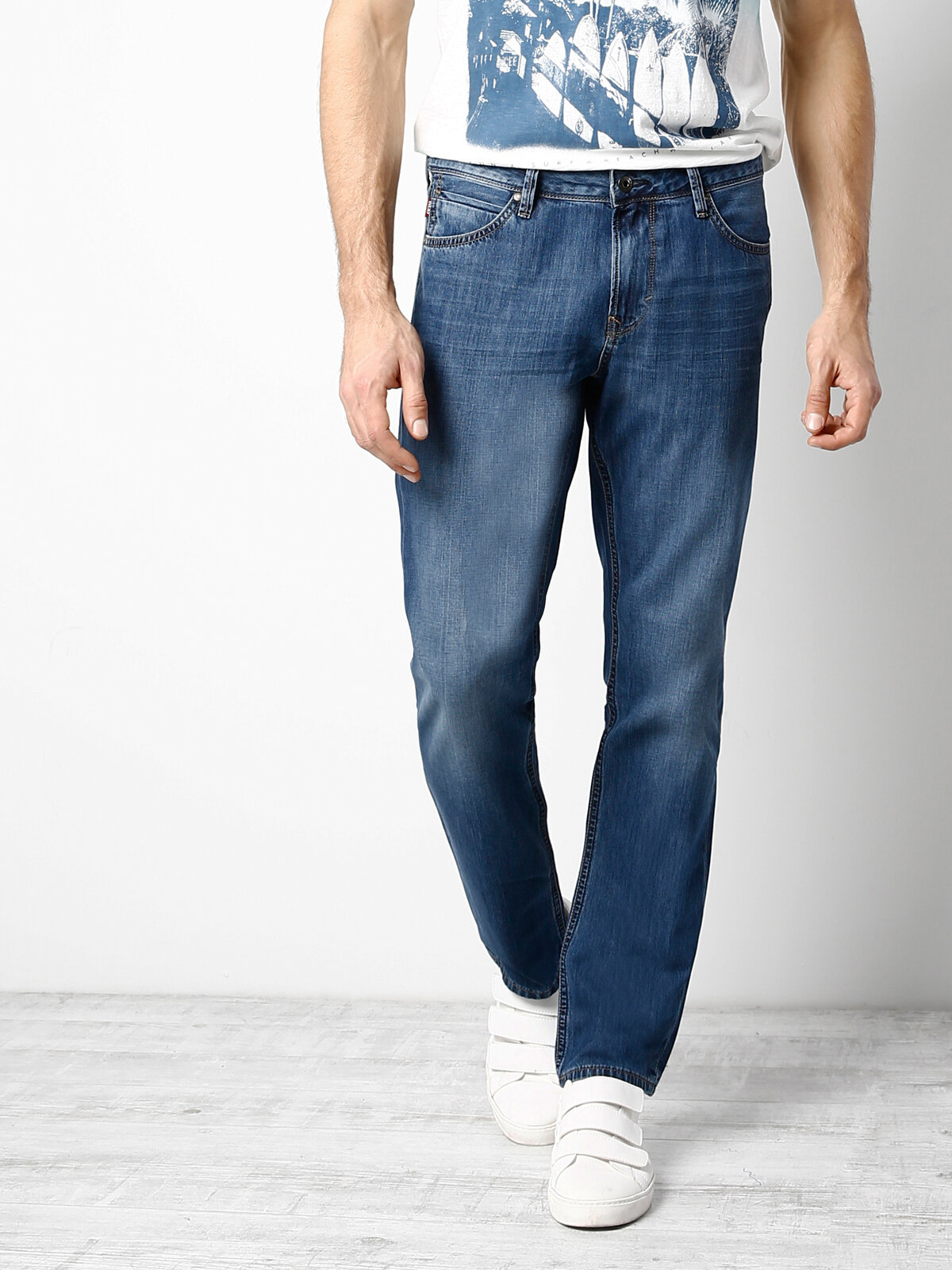 Colins - 045 David Normal Kesim Orta Bel Geniş Paça Mavi Jean Pantolon