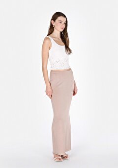 Slim Fit Düz Bej Etek