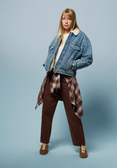 Oversize Fit Düğmeli Astarsız Denim Ceket