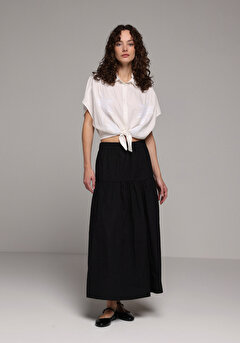 Maxi Length Düz Siyah Etek