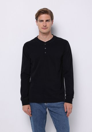 Colin's Slim Fit Düğmeli Yaka Düz Erkek Siyah Uzun Kol Tişört