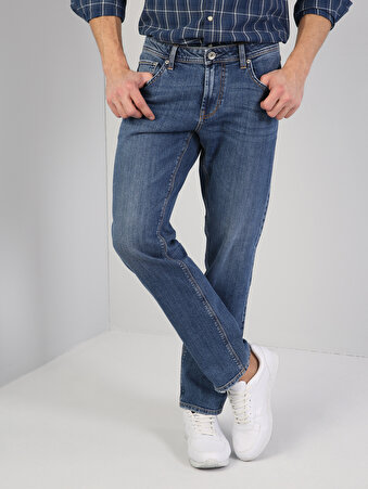 045 David Normal Kesim Orta Bel Geniş Pa&ccedil;a Mavi Jean Pantolon