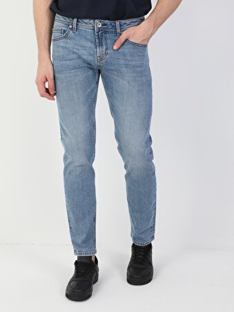 044 Karl Normal Kesim D&uuml;ş&uuml;k Bel D&uuml;z Pa&ccedil;a Mavi Jean Pantolon
