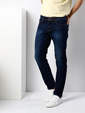 044 Karl Normal Kesim D&uuml;ş&uuml;k Bel D&uuml;z Pa&ccedil;a Mavi Jean Pantolon