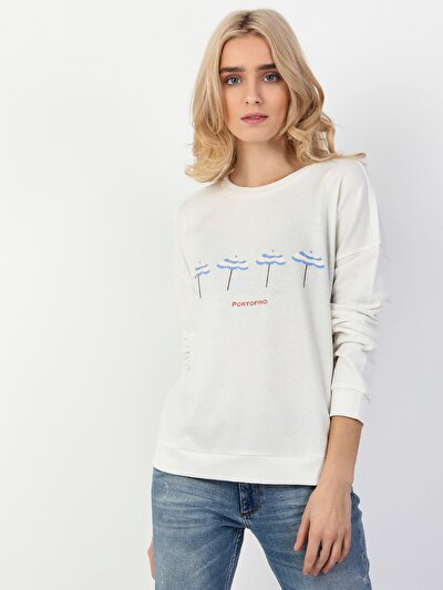 Colins Regular Fit Beyaz Kadın Sweatshirt. 2