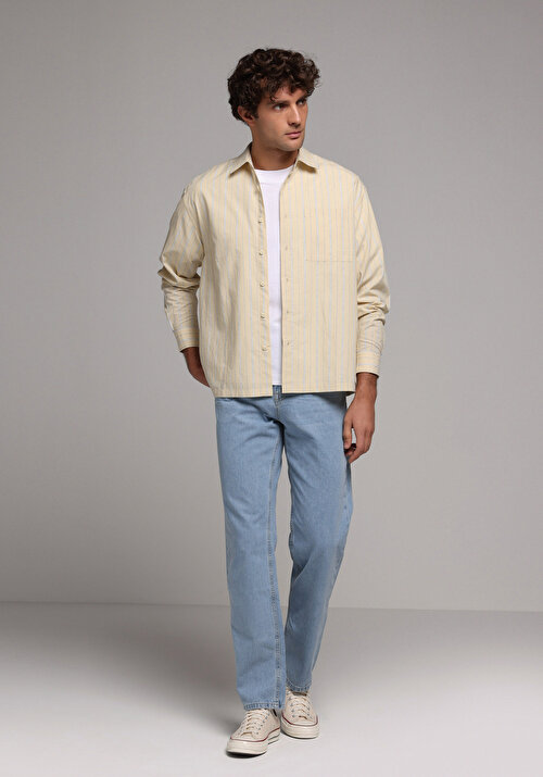COLIN'S Loose Straight Fit Erkek Light İndigo Fermuarlı Denim Jean