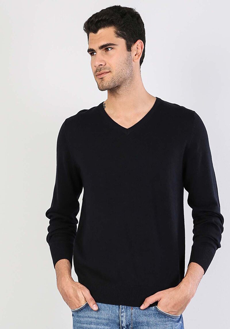Regular Fit Yuvarlak Yaka Erkek Lacivert Kazak Cl1023230
