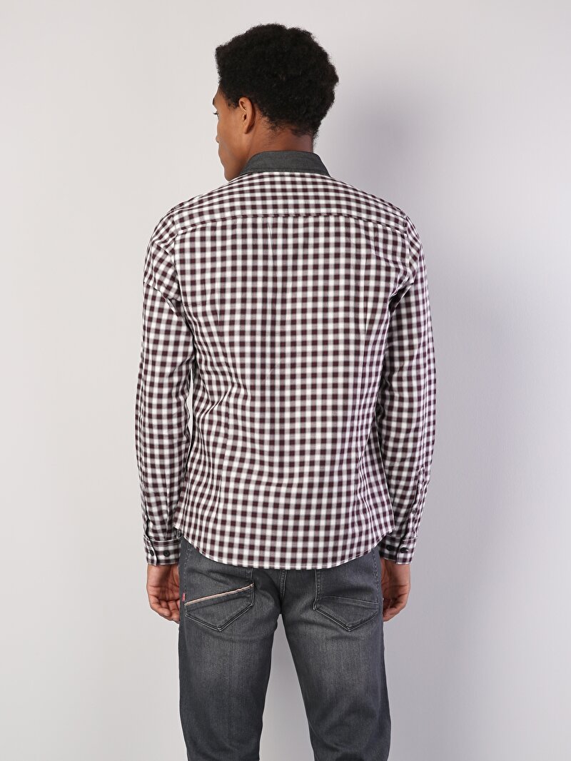 Slim Fit Placket Neck  Erkek Mor Kısa Kol Gömlek Cl1040558