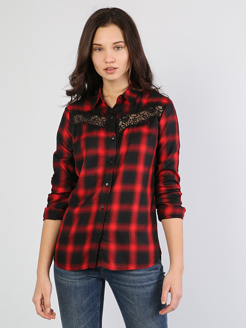 Süper Slim Fit Shirt Neck Kadın Siyah Uzun Kol Gömlek Cl1036607