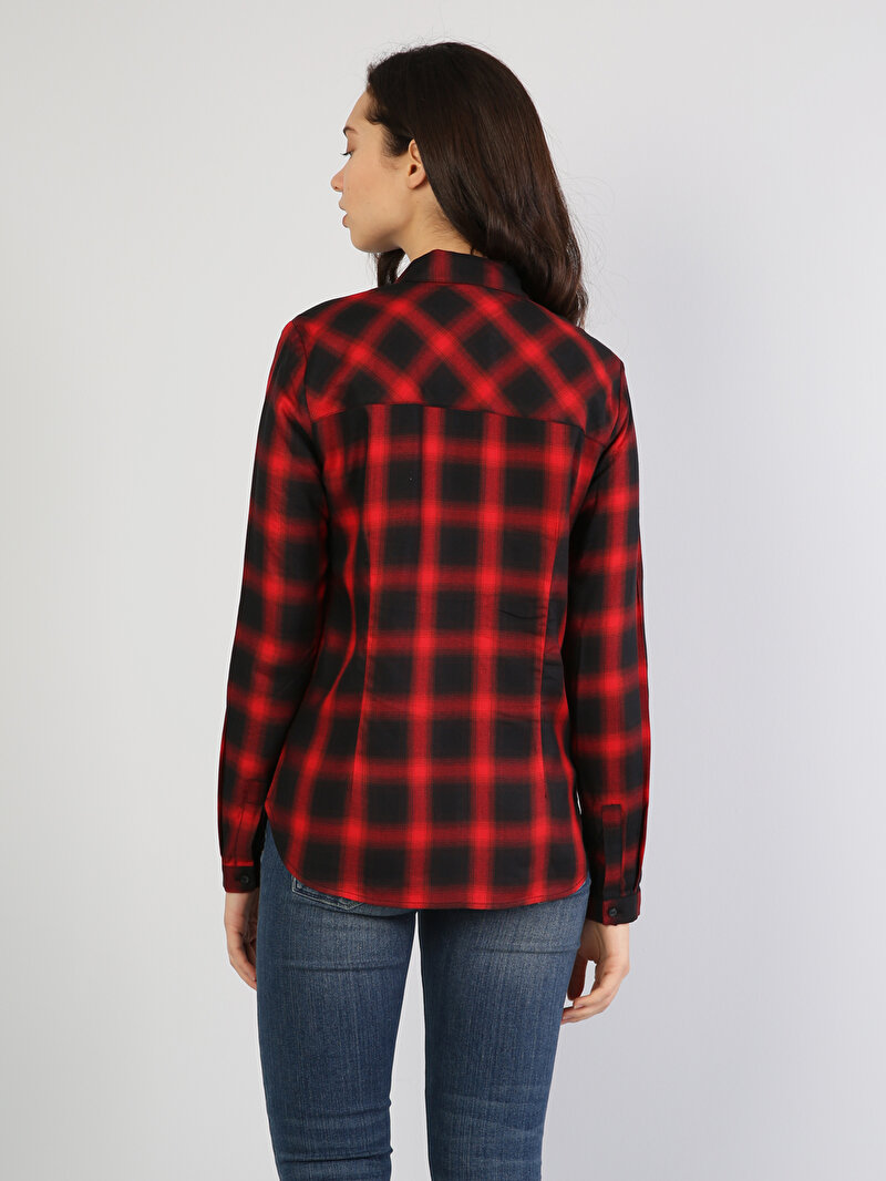 Süper Slim Fit Shirt Neck  Kadın Siyah Uzun Kol Gömlek Cl1036607