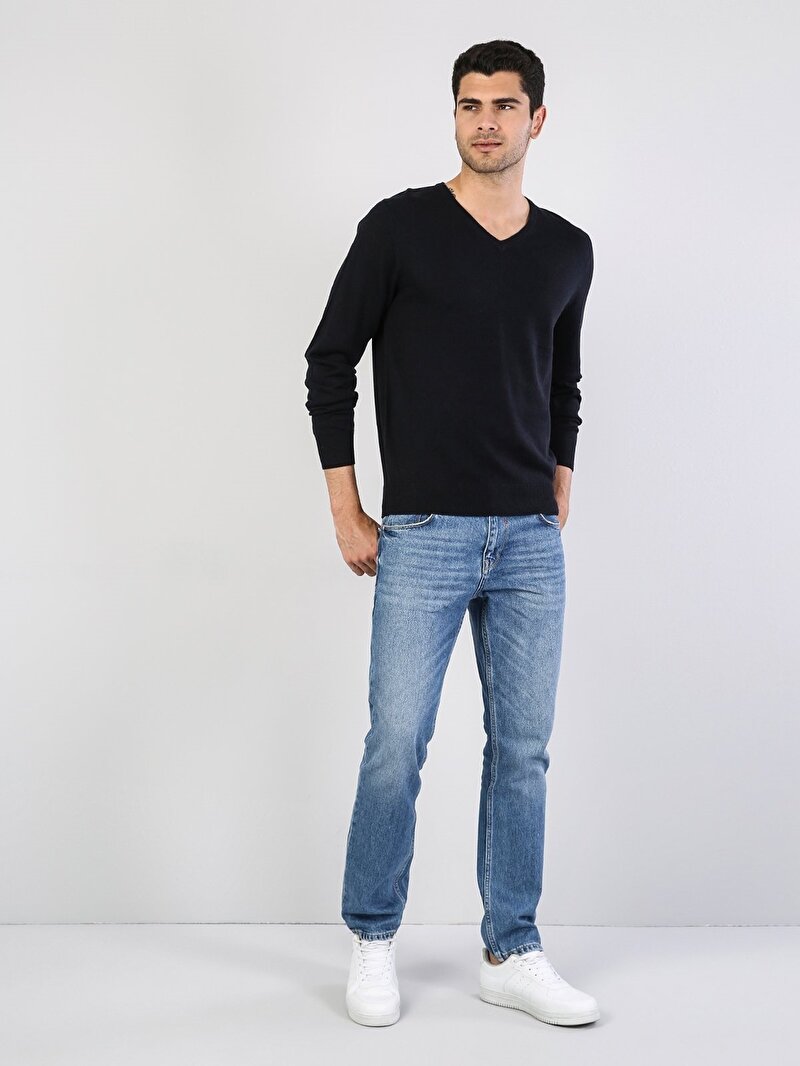 Regular Fit Yuvarlak Yaka  Erkek Lacivert Kazak Cl1023230